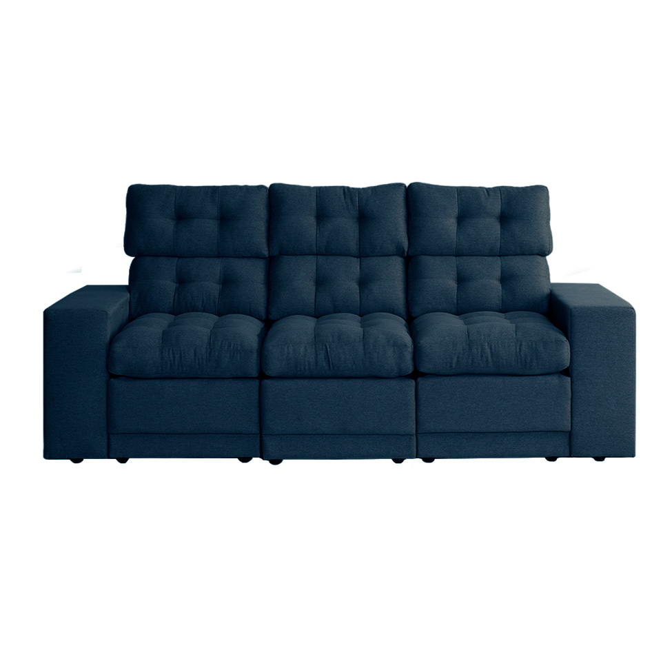 Sofá 3 Lugares Retrátil e Reclinável Baden Linho Azul Marinho 230 cm