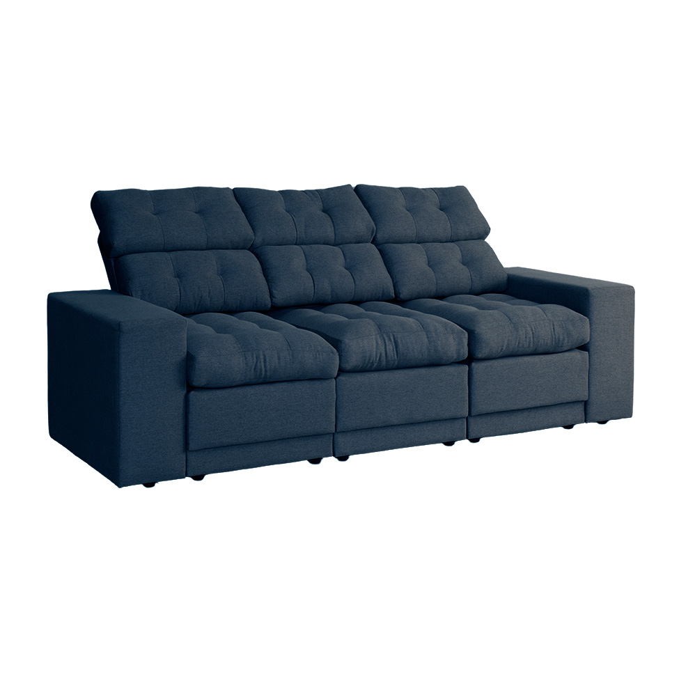 Sofá 3 Lugares Retrátil e Reclinável Baden Linho Azul Marinho 230 cm