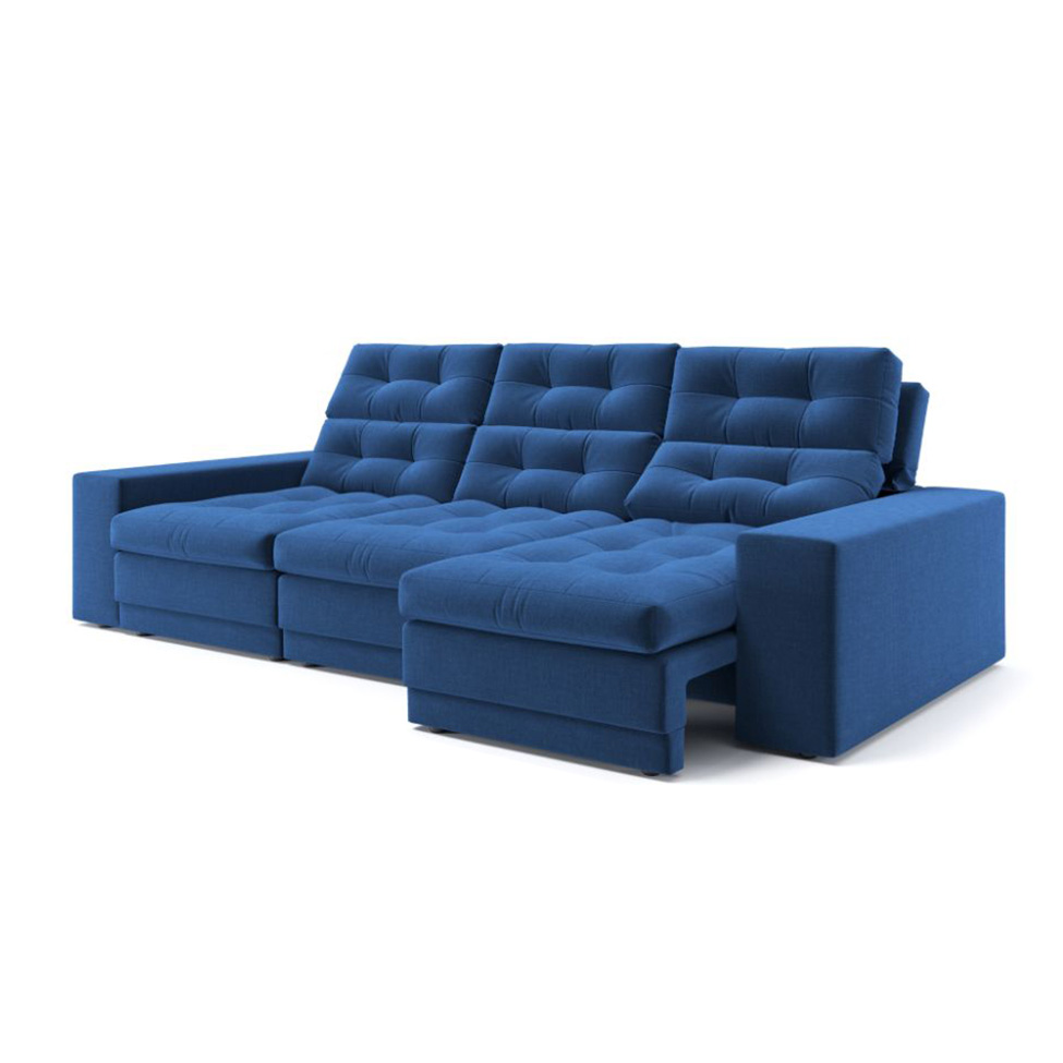 Sofá 3 Lugares Retrátil e Reclinável Baden Linho Azul Marinho 230 cm