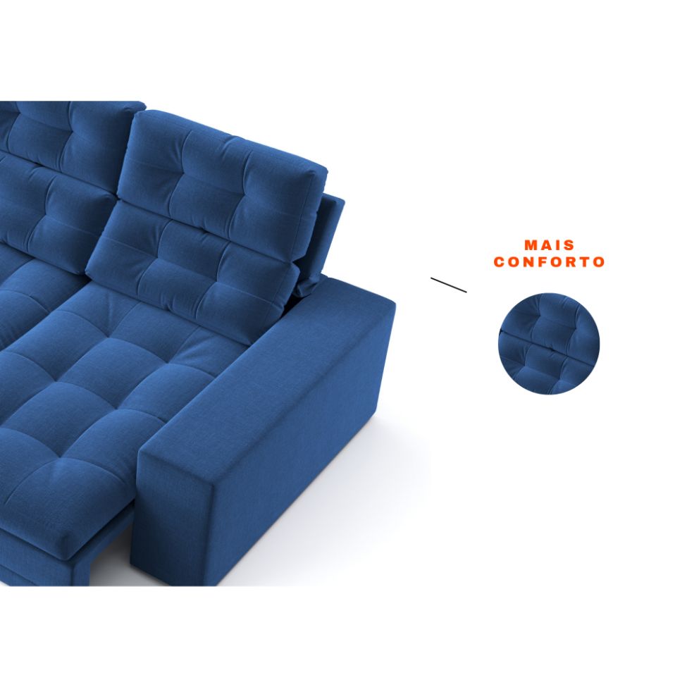 Sofá 3 Lugares Retrátil e Reclinável Baden Linho Azul Marinho 230 cm