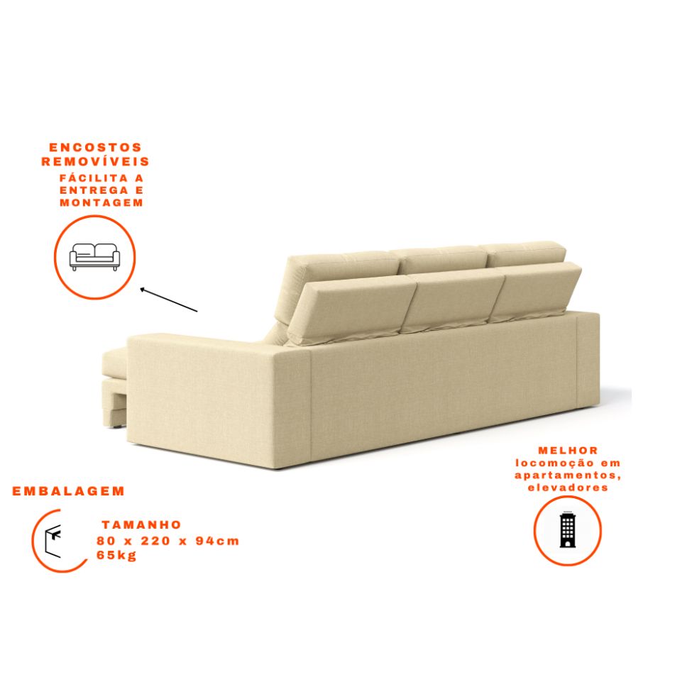 Sofá 3 Lugares Retrátil e Reclinável Baden Linho Bege 230 cm