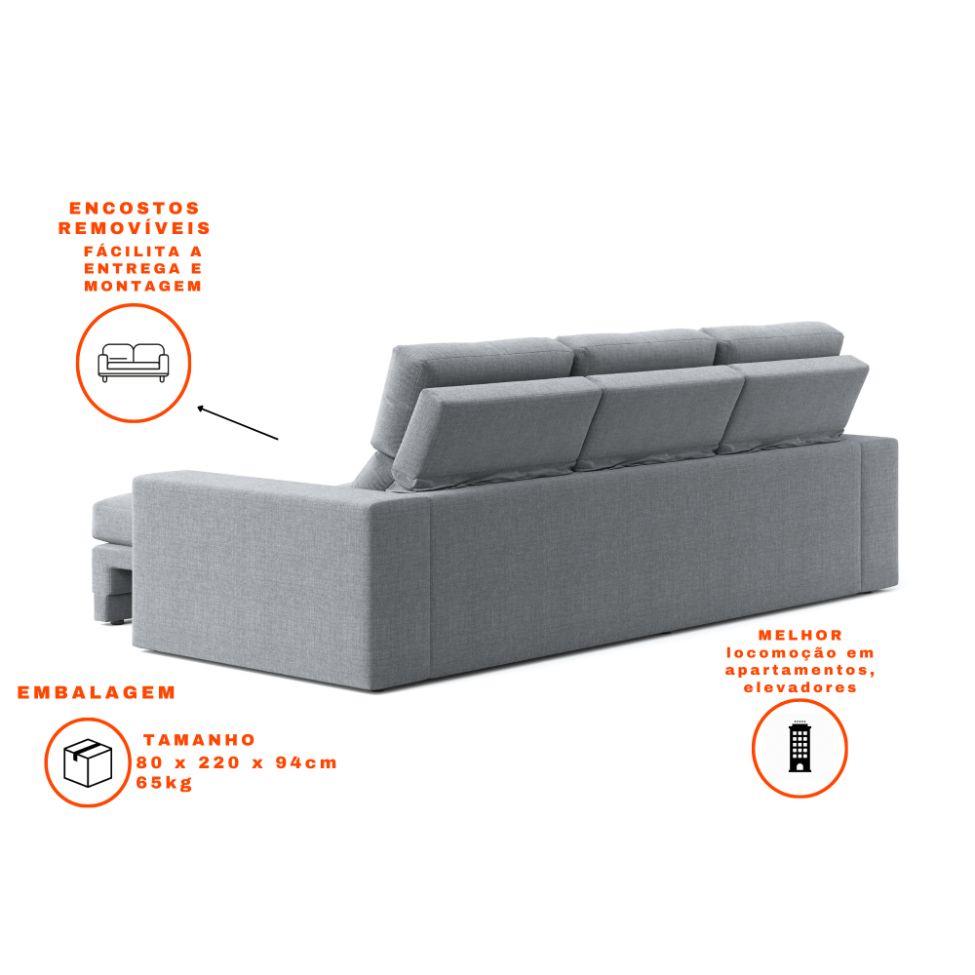 Sofá 3 Lugares Retrátil e Reclinável Baden Linho Cinza 230 cm