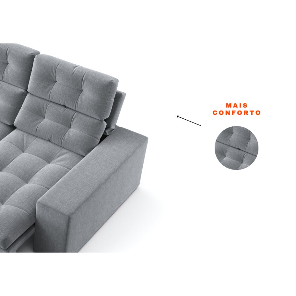 Sofá 3 Lugares Retrátil e Reclinável Baden Linho Cinza 230 cm