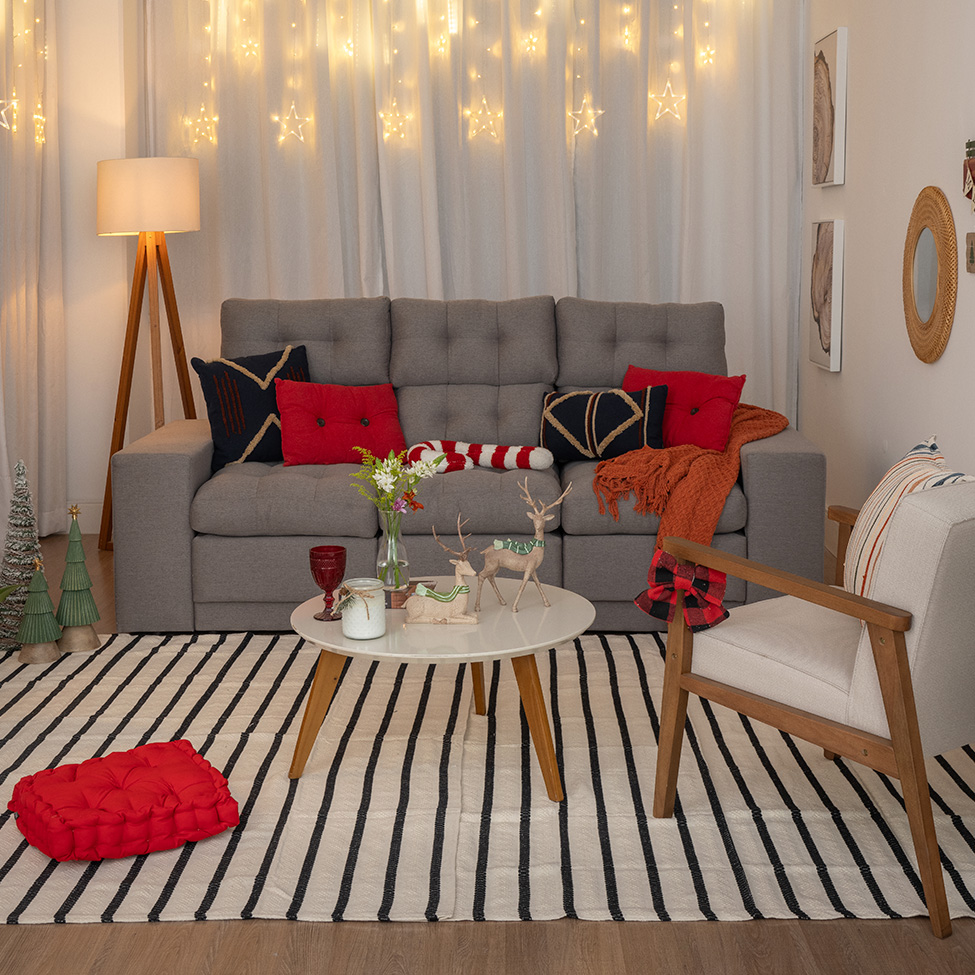 Sofá 3 Lugares Retrátil e Reclinável Baden Linho Cinza 230 cm