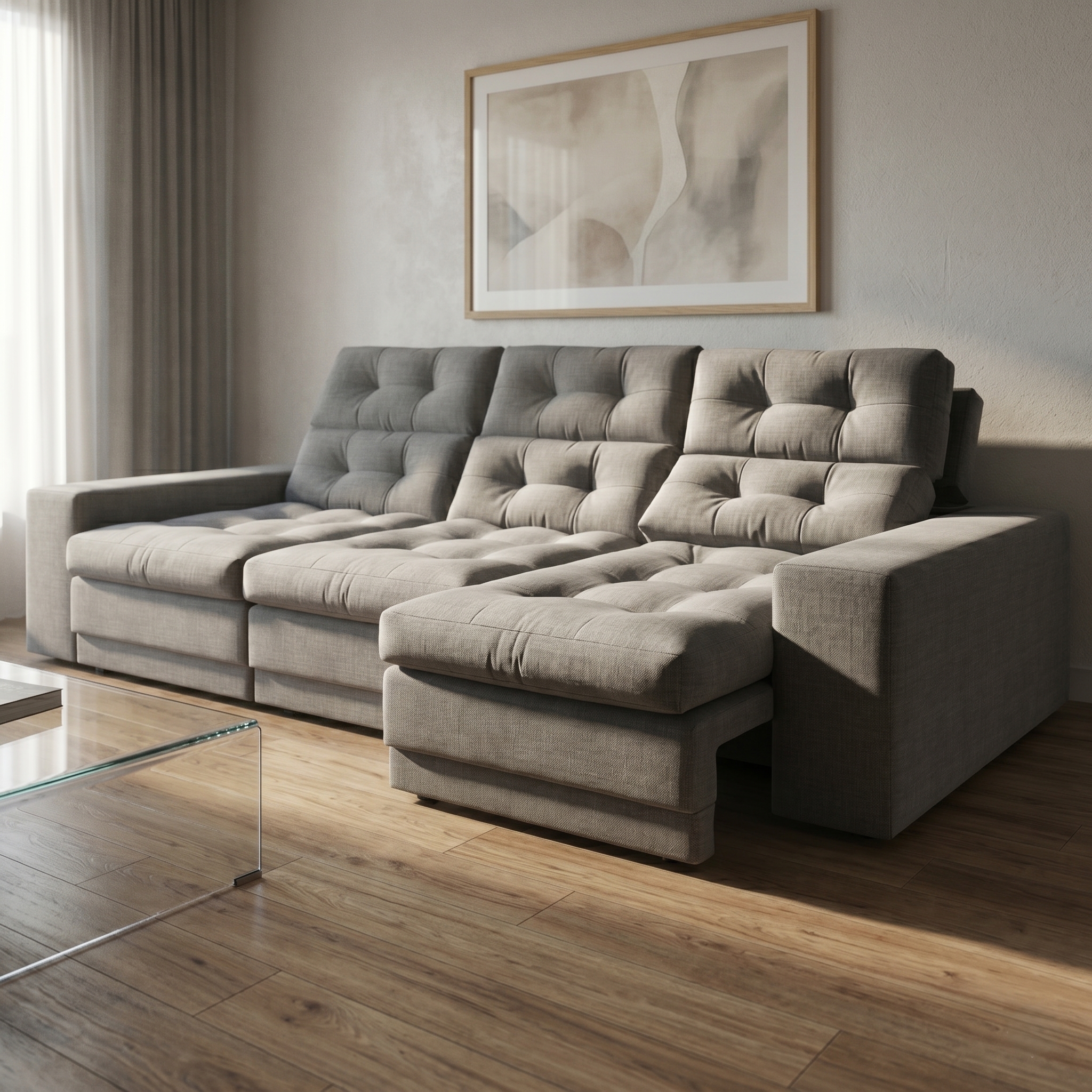Sofá 3 Lugares Retrátil e Reclinável Baden Linho Cinza 230 cm