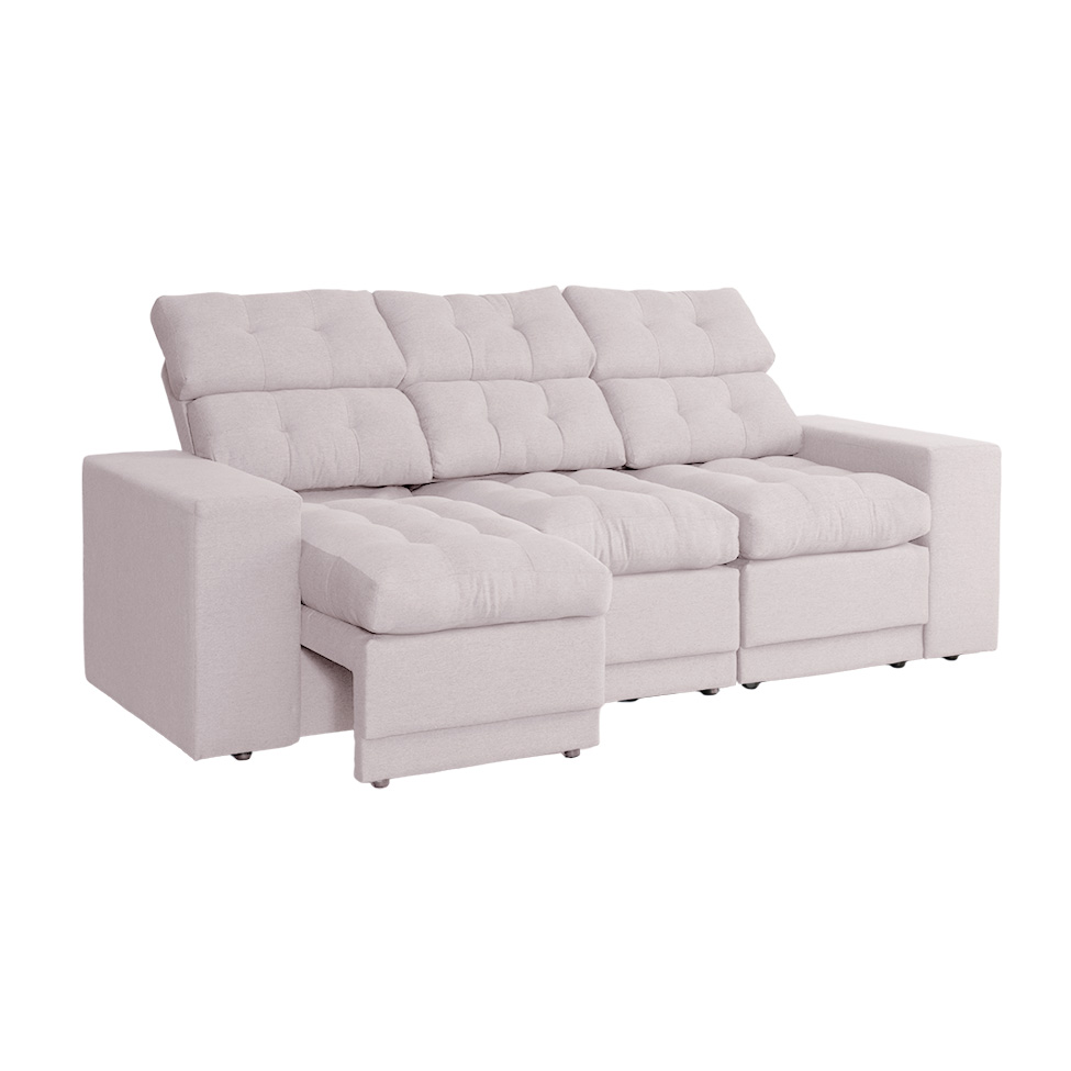 Sofá 3 Lugares Retrátil e Reclinável Baden Linho Cru 230 cm