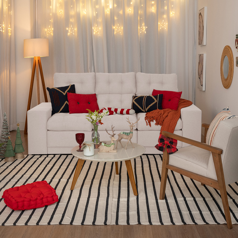 Sofá 3 Lugares Retrátil e Reclinável Baden Linho Cru 230 cm