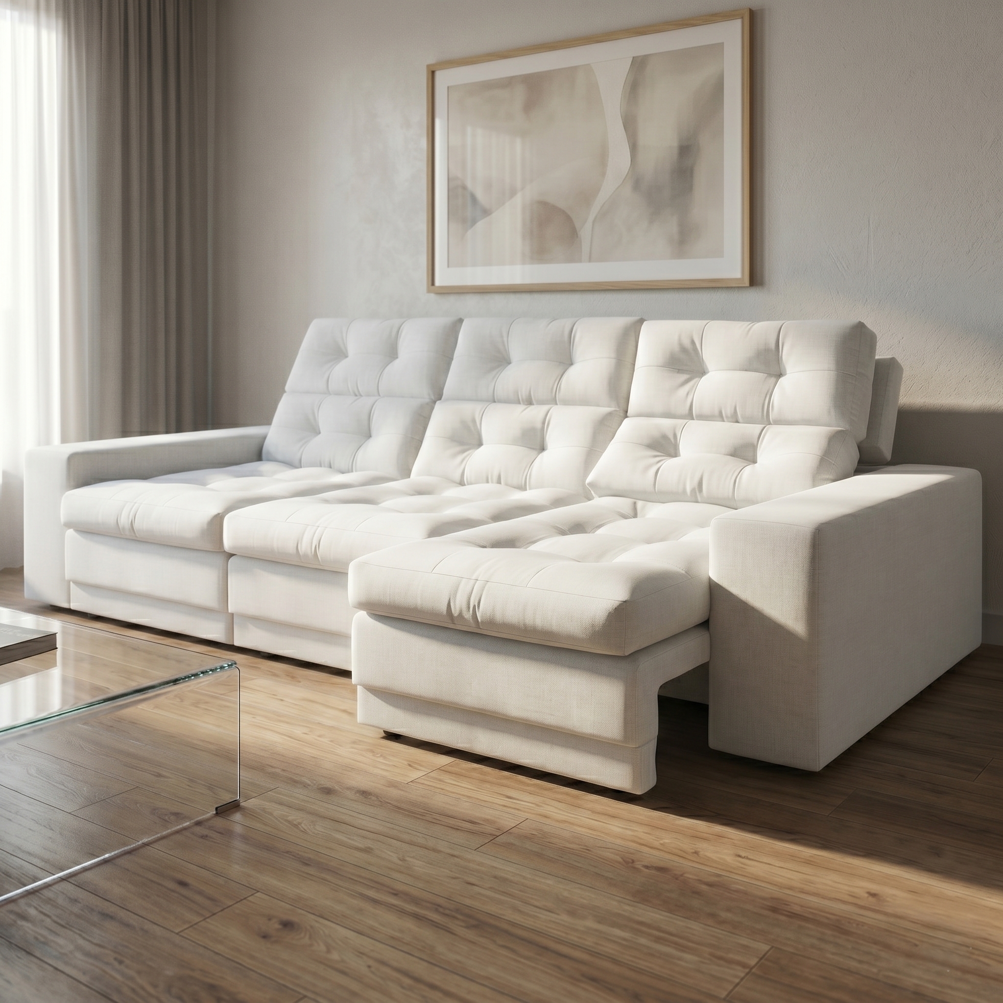 Sofá 3 Lugares Retrátil e Reclinável Baden Linho Cru 230 cm