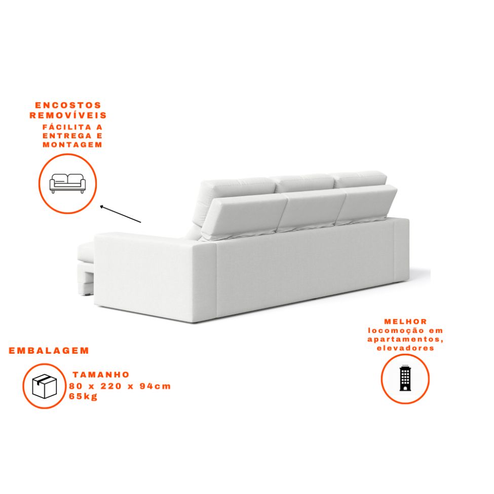 Sofá 3 Lugares Retrátil e Reclinável Baden Linho Cru 230 cm