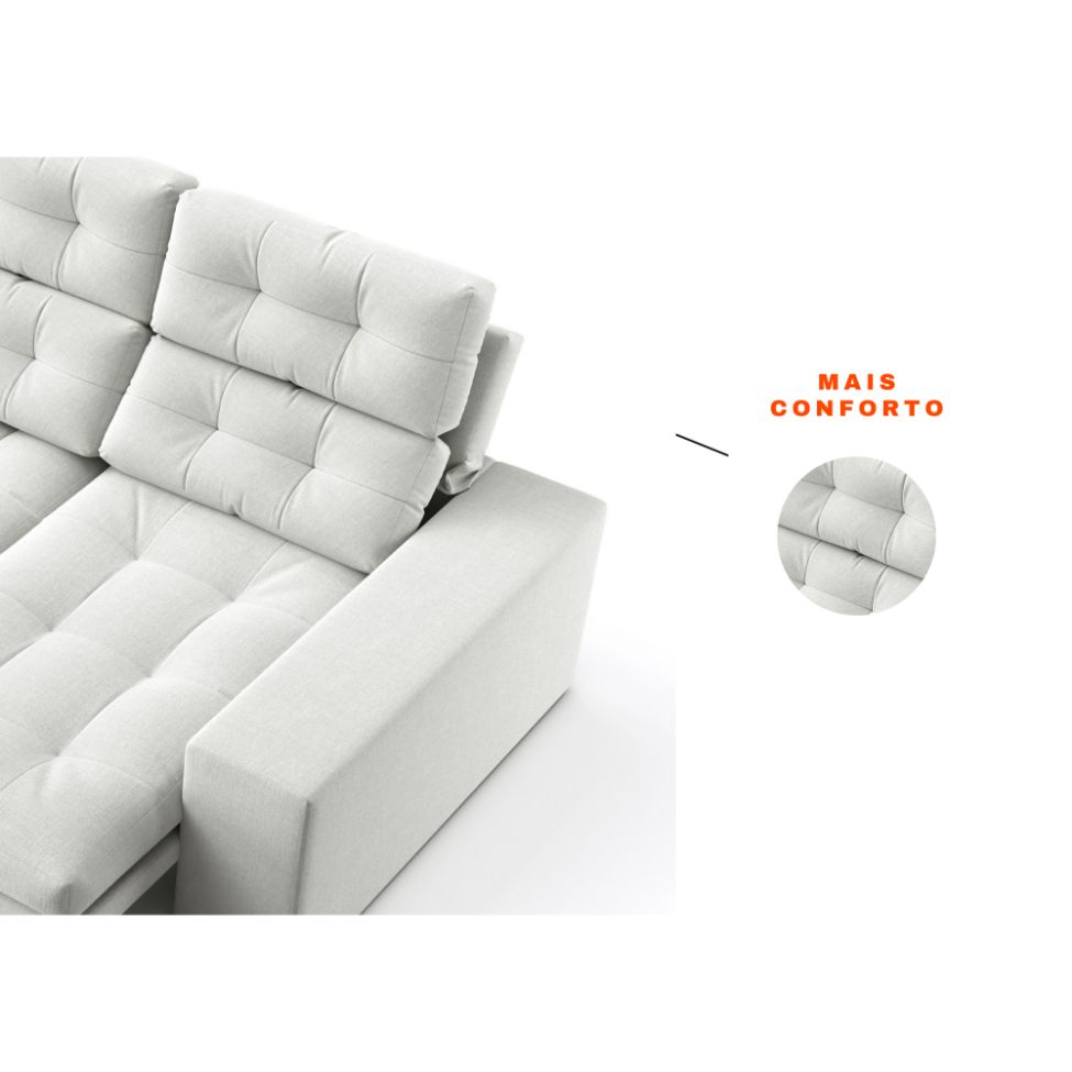 Sofá 3 Lugares Retrátil e Reclinável Baden Linho Cru 230 cm