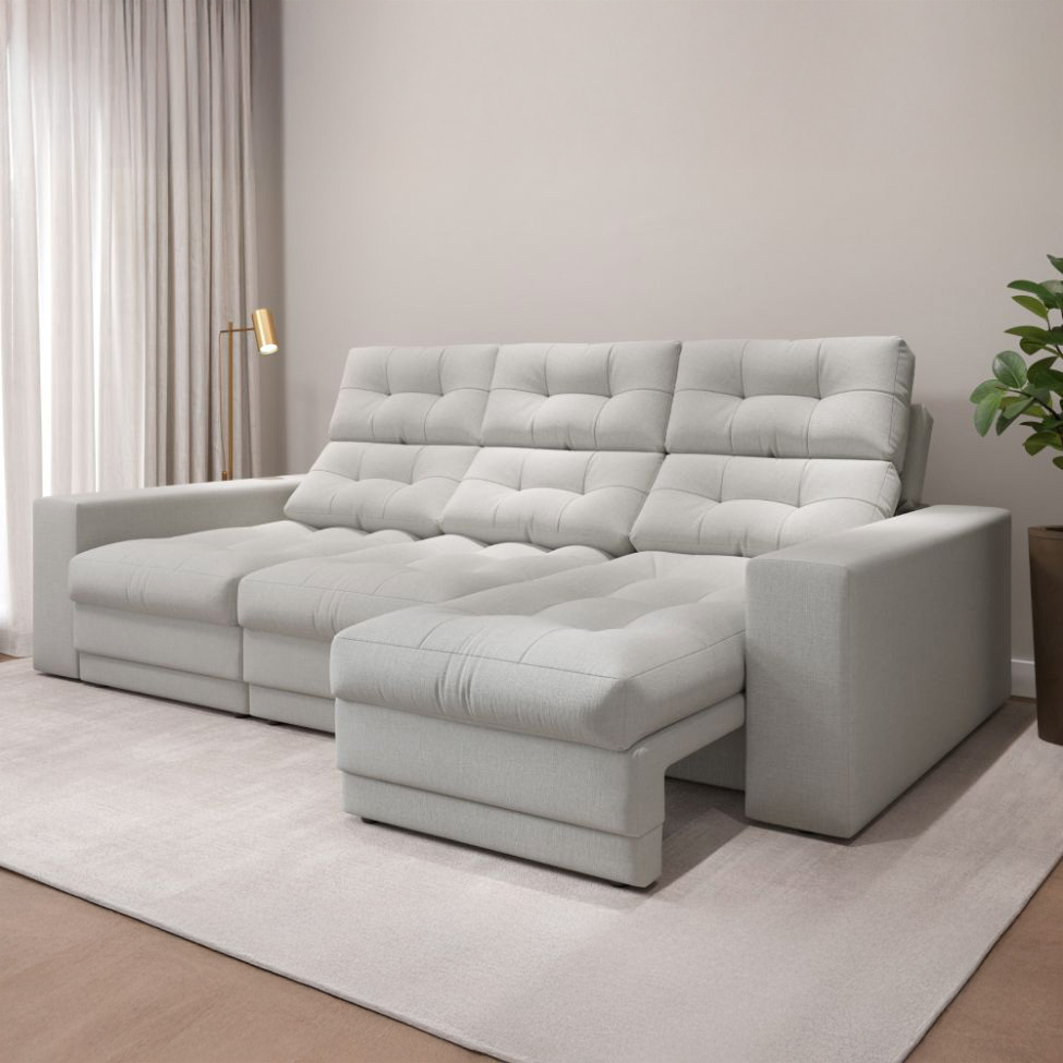 Sofá 3 Lugares Retrátil e Reclinável Baden Linho Cru 230 cm
