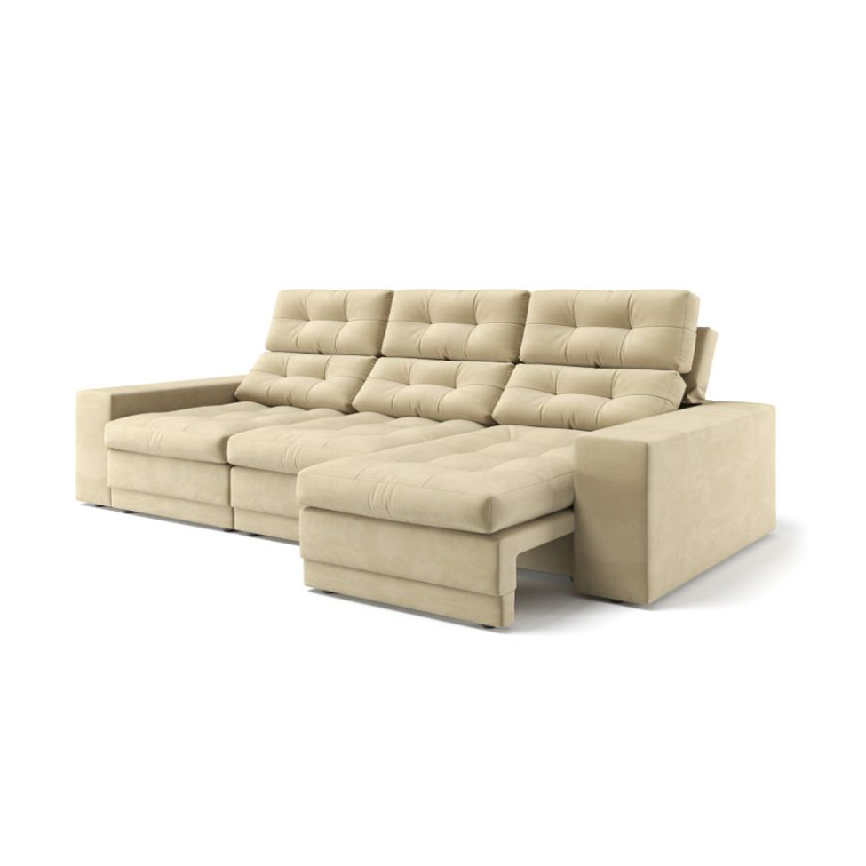 Sofá 3 Lugares Retrátil e Reclinável Baden Suede Bege 230 cm
