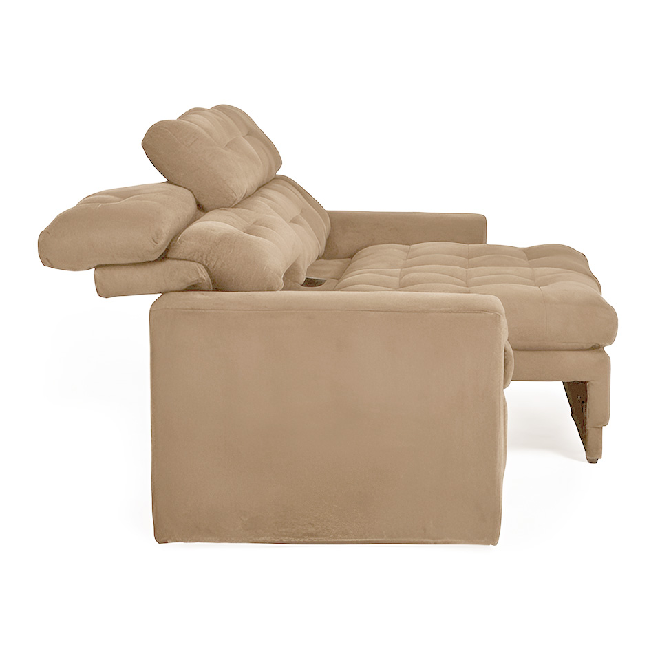 Sofá 3 Lugares Retrátil e Reclinável Baden Suede Bege 230 cm