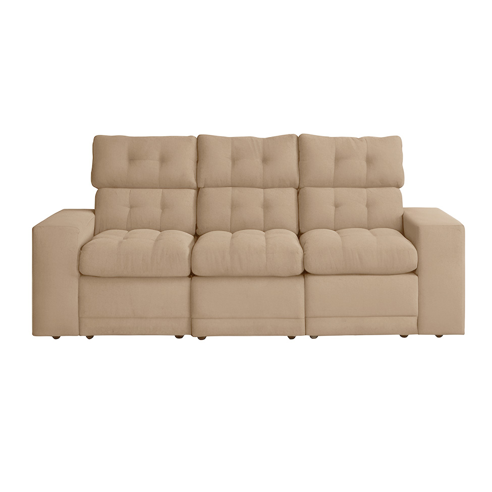 Sofá 3 Lugares Retrátil e Reclinável Baden Suede Bege 230 cm