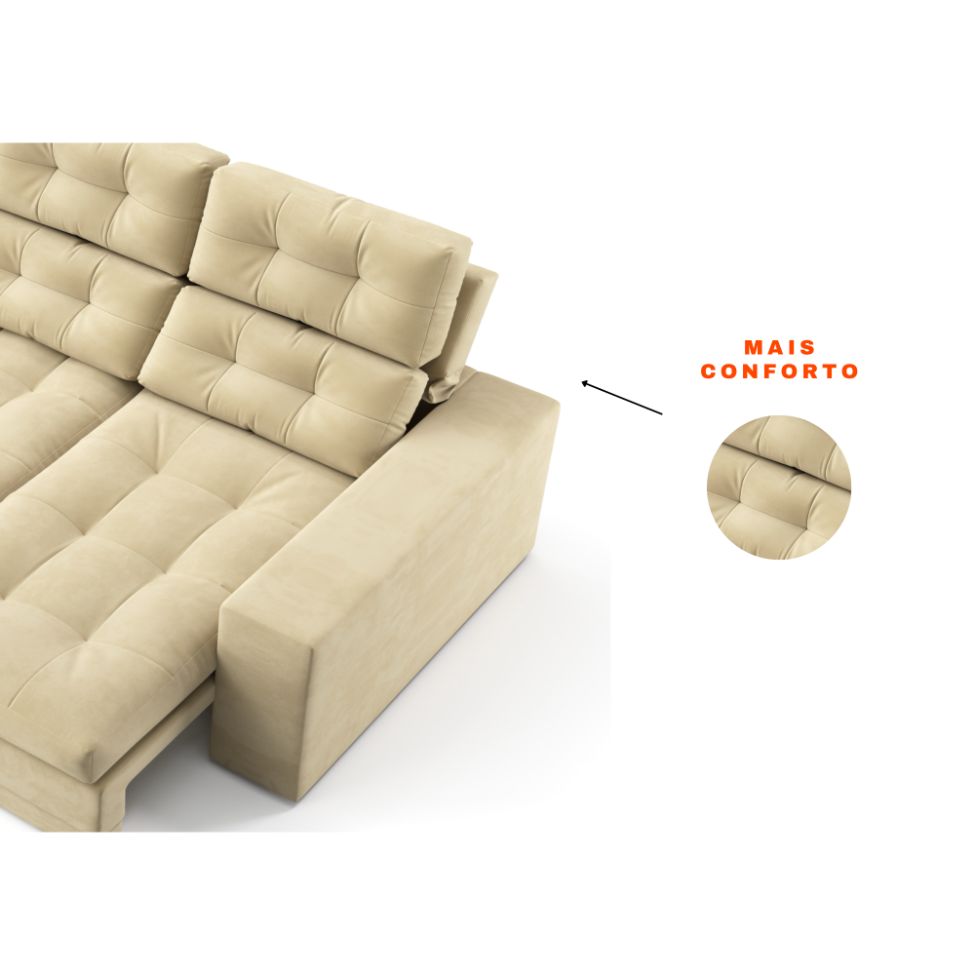 Sofá 3 Lugares Retrátil e Reclinável Baden Suede Bege 230 cm