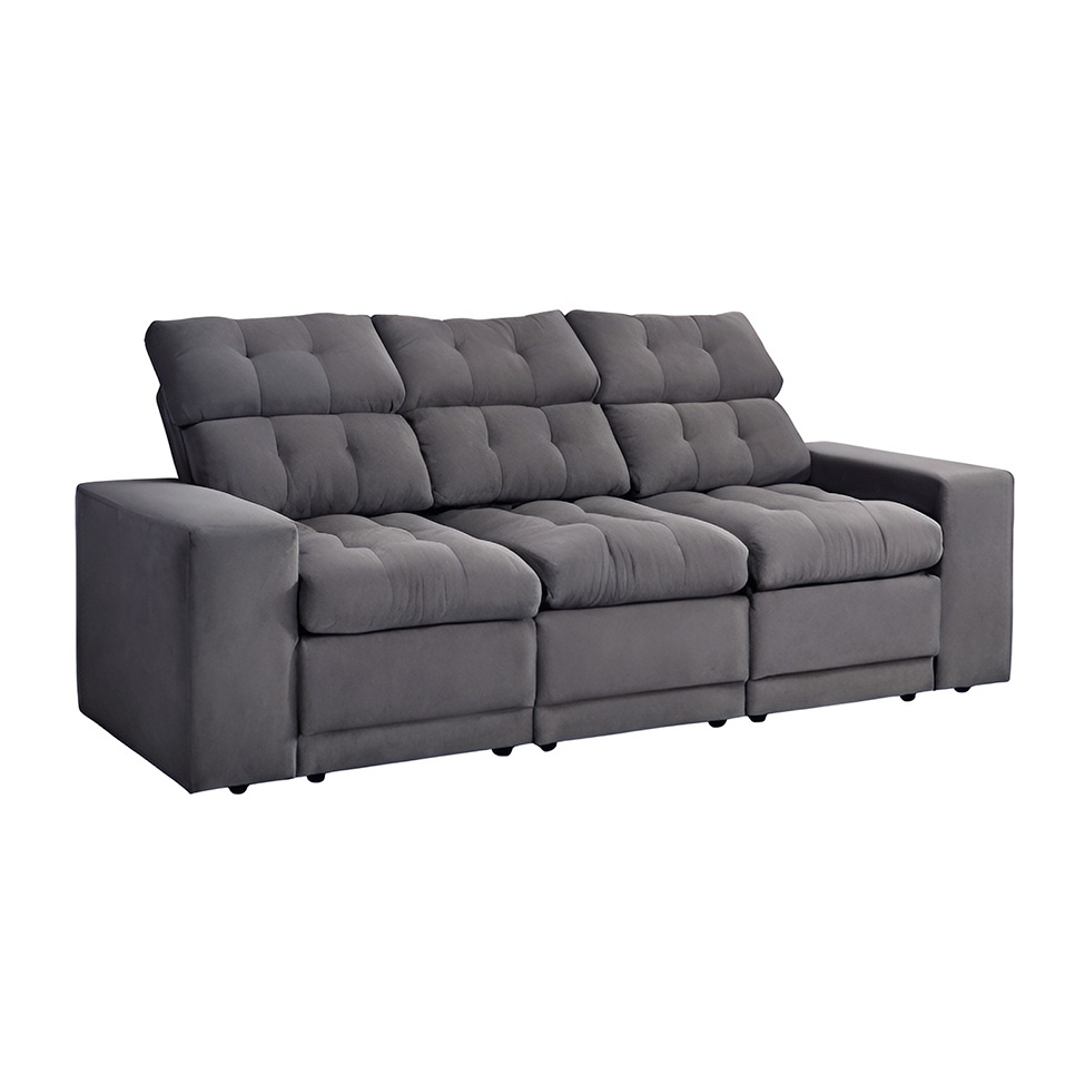 Sofá 3 Lugares Retrátil e Reclinável Baden Suede Grafite 230 cm