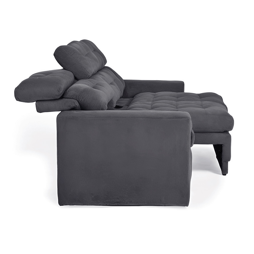 Sofá 3 Lugares Retrátil e Reclinável Baden Suede Grafite 230 cm