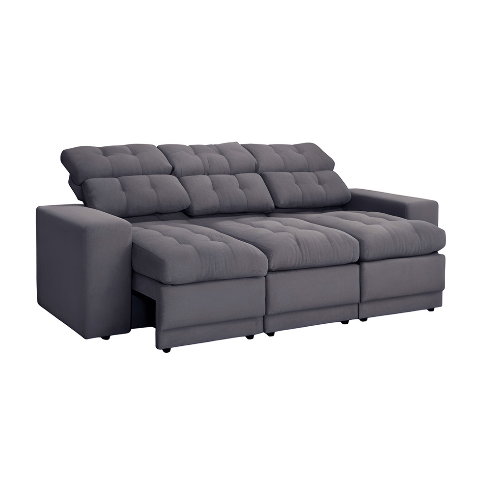 Sofá 3 Lugares Retrátil e Reclinável Baden Suede Grafite 230 cm