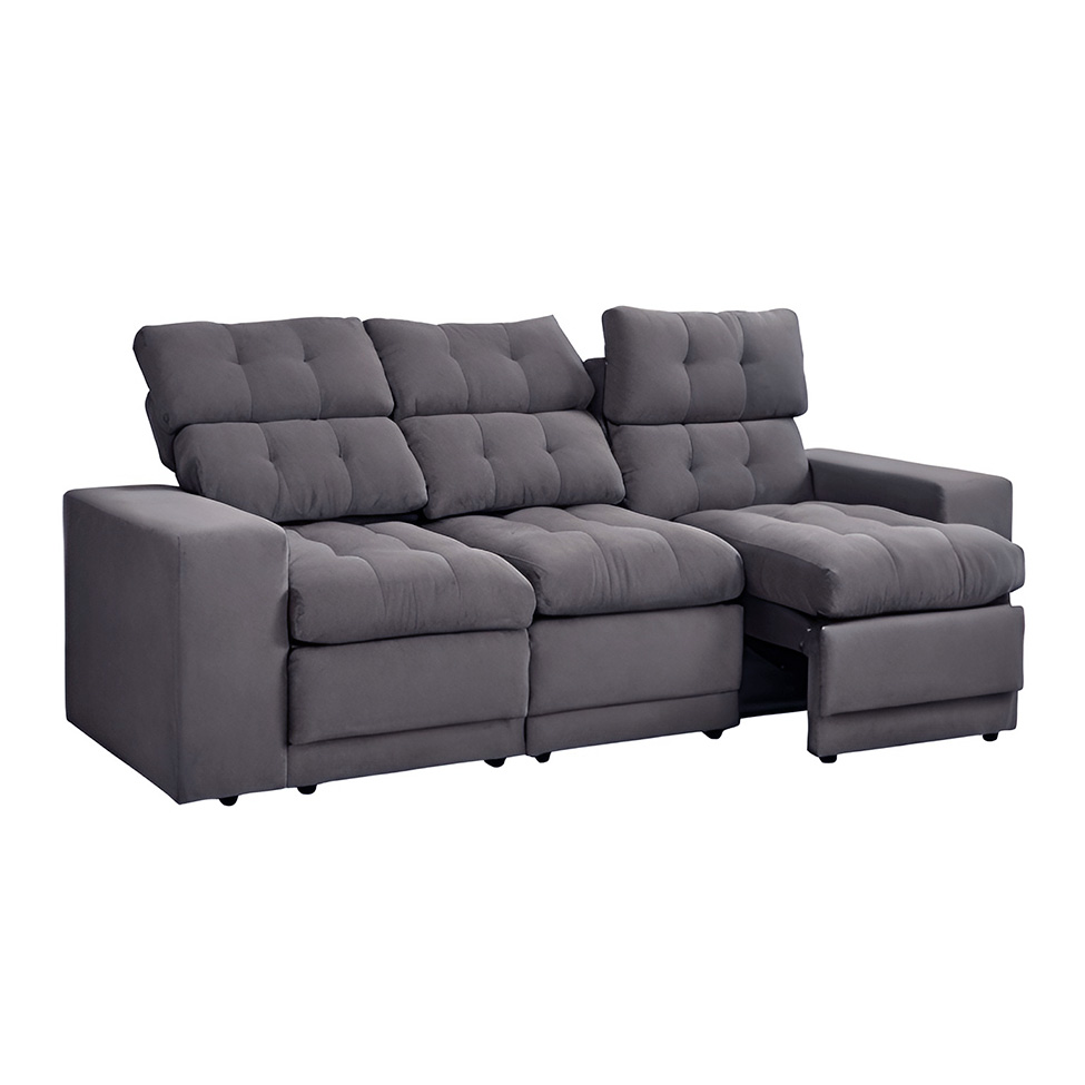 Sofá 3 Lugares Retrátil e Reclinável Baden Suede Grafite 230 cm