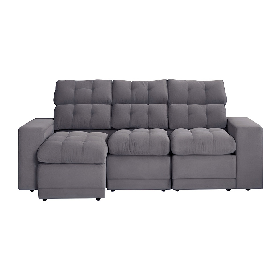 Sofá 3 Lugares Retrátil e Reclinável Baden Suede Grafite 230 cm