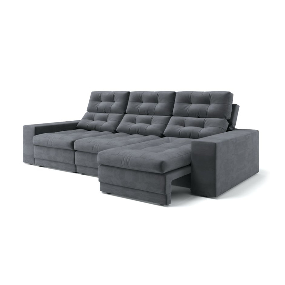 Sofá 3 Lugares Retrátil e Reclinável Baden Suede Grafite 230 cm