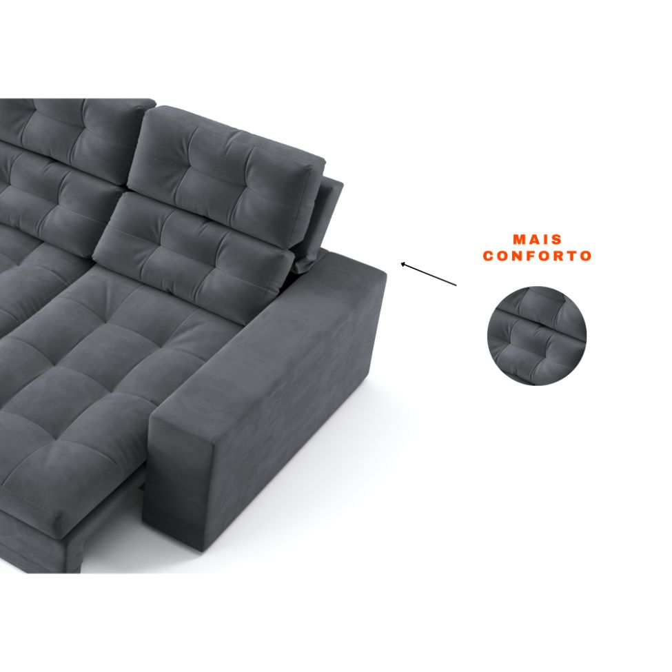 Sofá 3 Lugares Retrátil e Reclinável Baden Suede Grafite 230 cm
