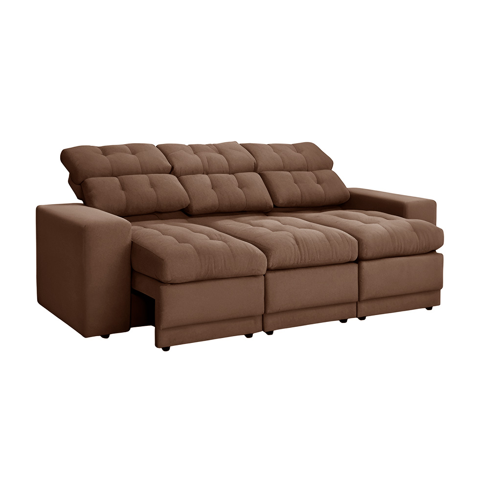 Sofá 3 Lugares Retrátil e Reclinável Baden Suede Marrom 230 cm