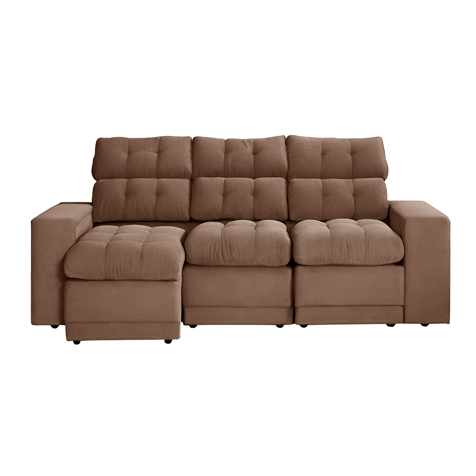 Sofá 3 Lugares Retrátil e Reclinável Baden Suede Marrom 230 cm