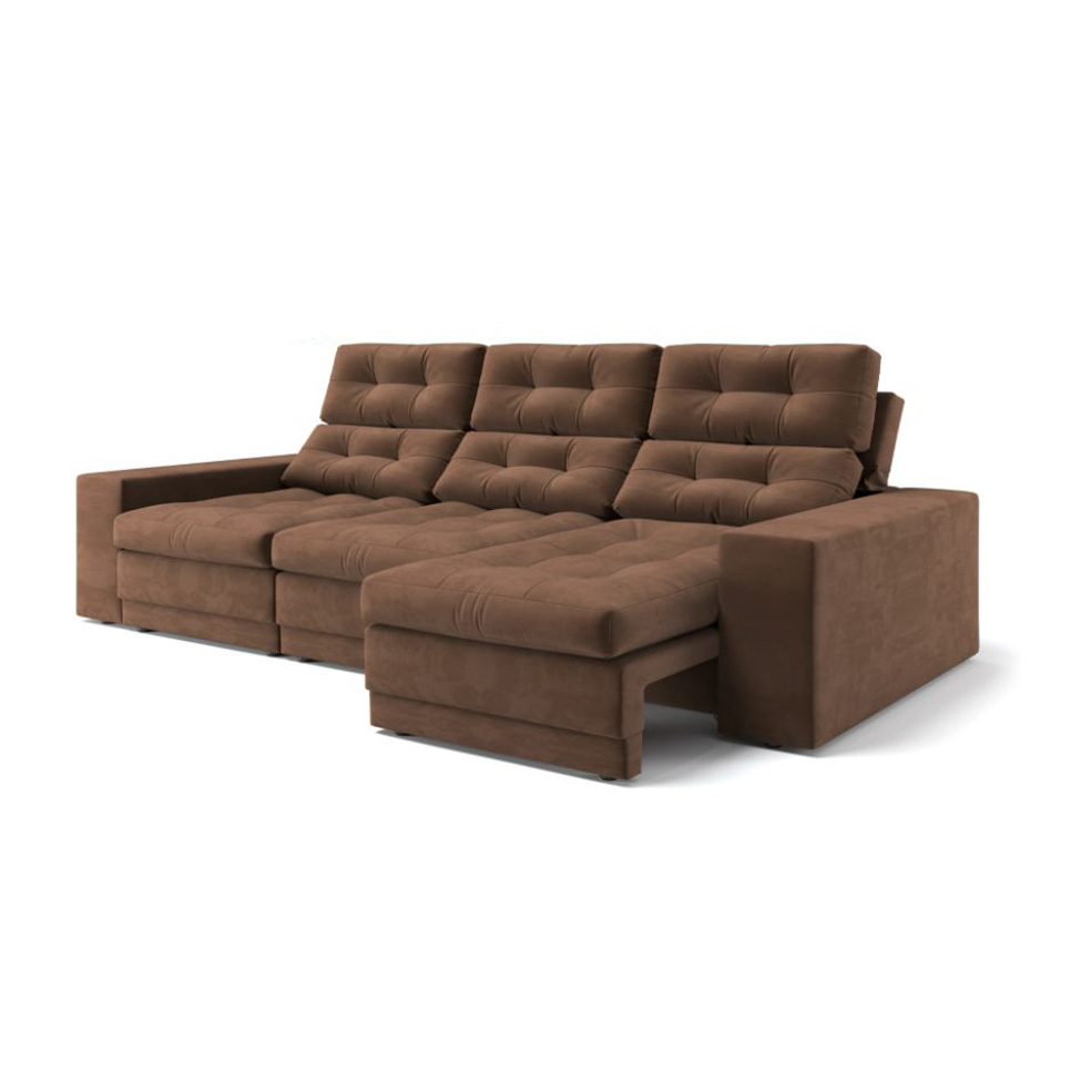 Sofá 3 Lugares Retrátil e Reclinável Baden Suede Marrom 230 cm