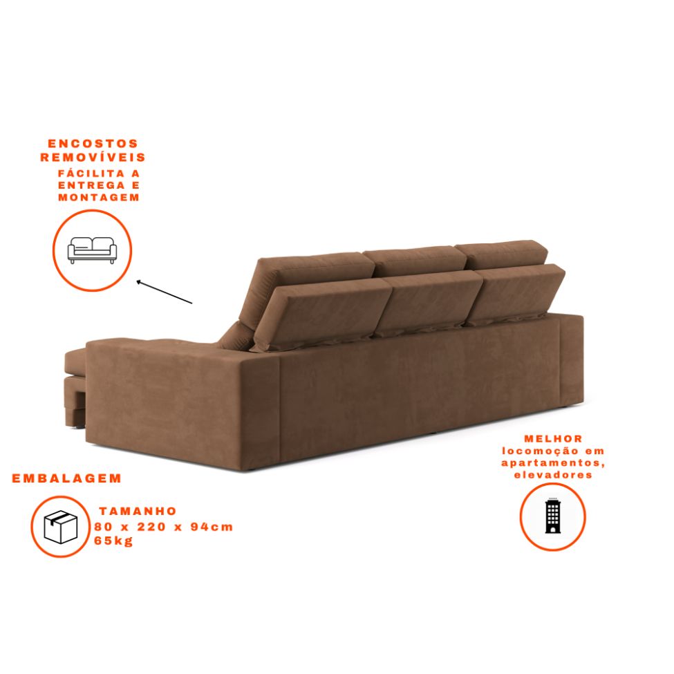 Sofá 3 Lugares Retrátil e Reclinável Baden Suede Marrom 230 cm