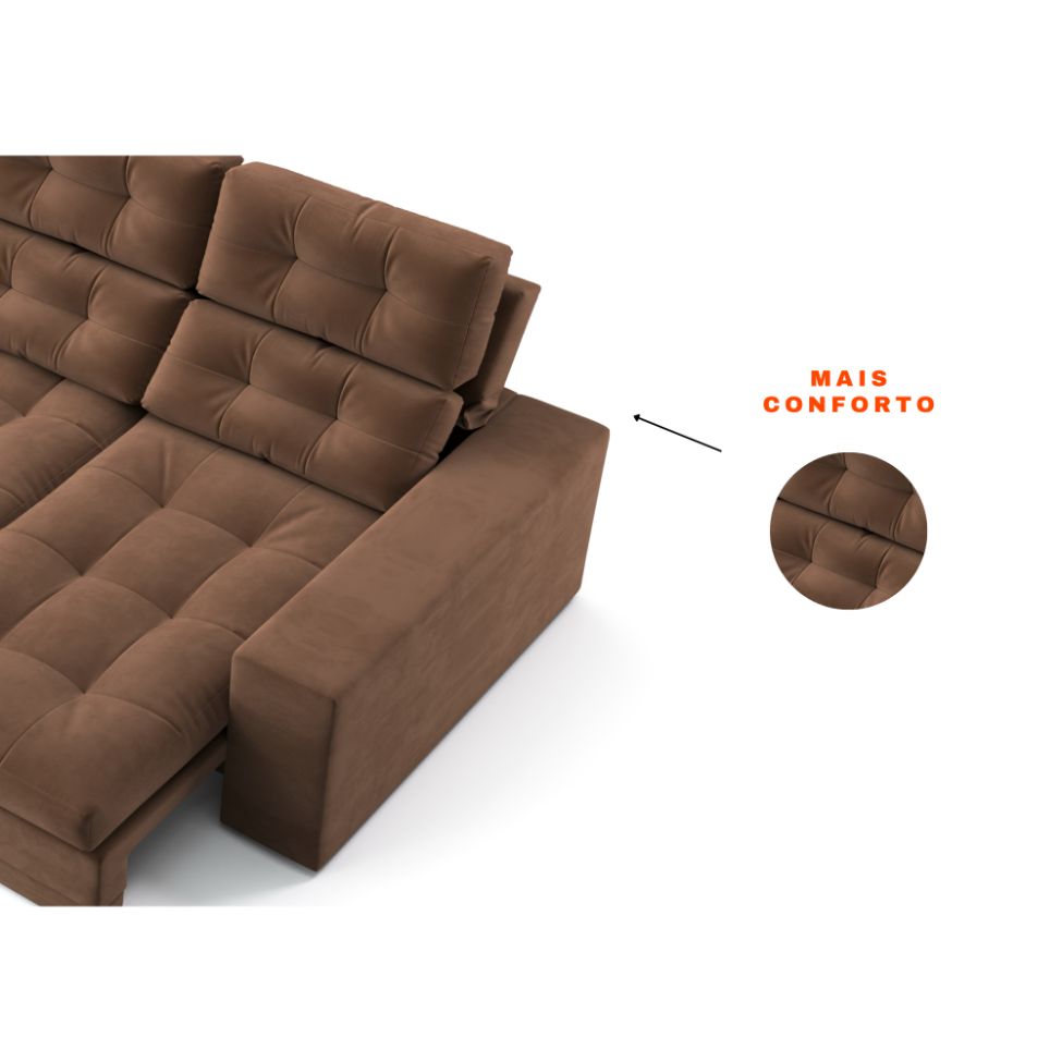 Sofá 3 Lugares Retrátil e Reclinável Baden Suede Marrom 230 cm