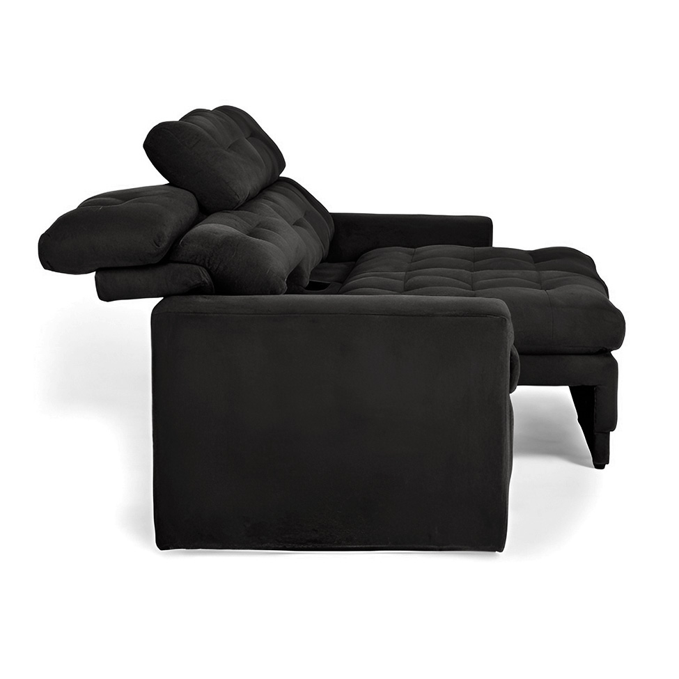 Sofá 3 Lugares Retrátil e Reclinável Baden Suede Preto 230 cm