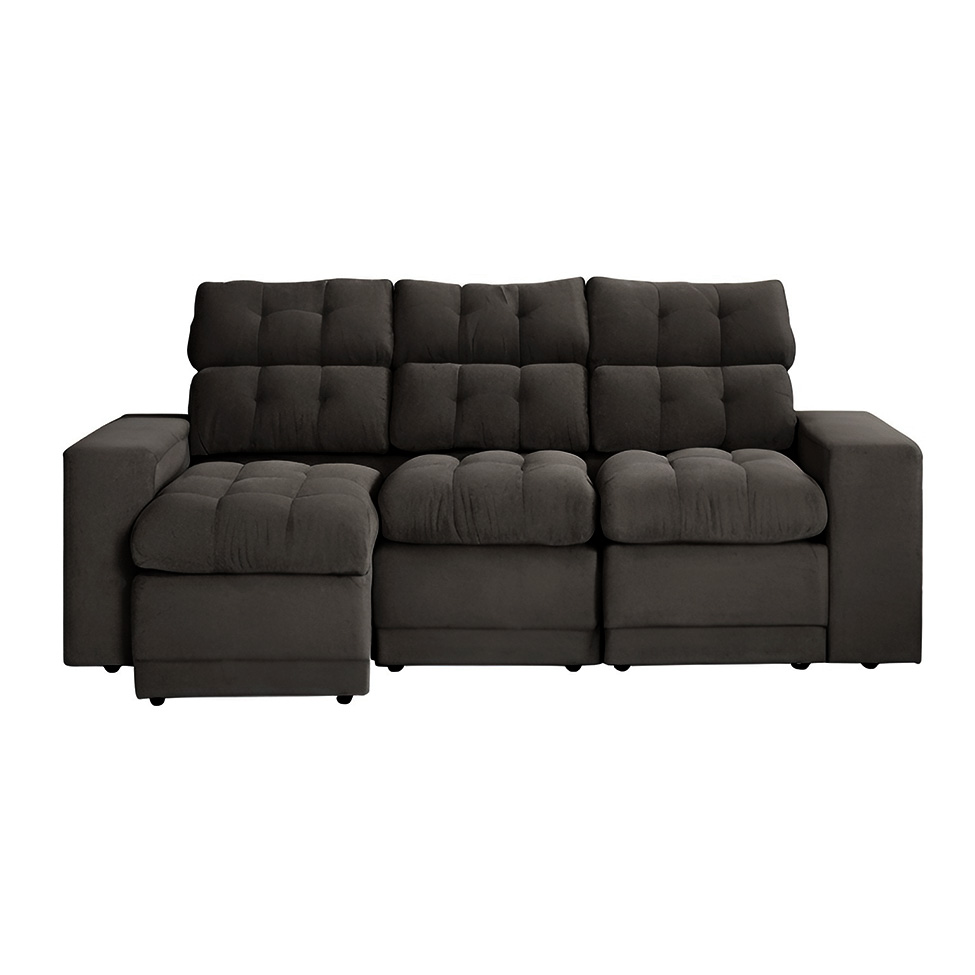 Sofá 3 Lugares Retrátil e Reclinável Baden Suede Preto 230 cm