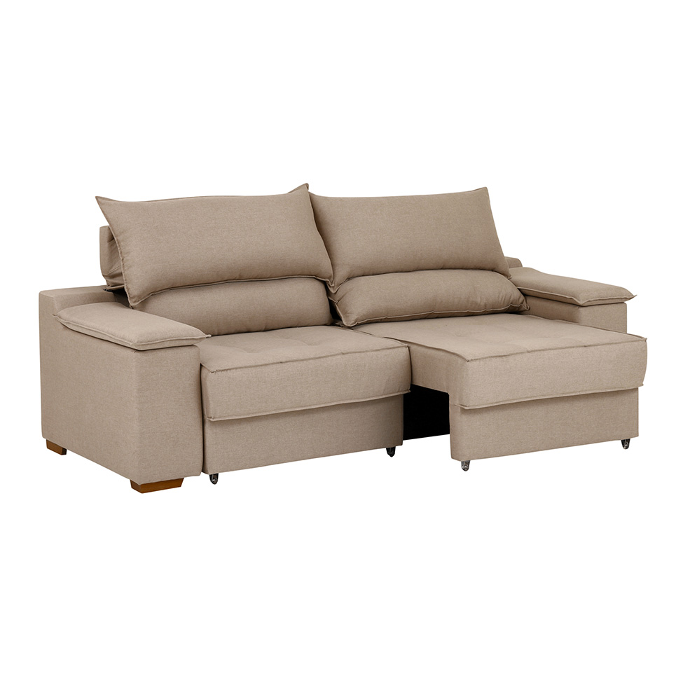 Sofá 3 Lugares Retrátil e Reclinável Baris com USB Linho Bege 230 cm