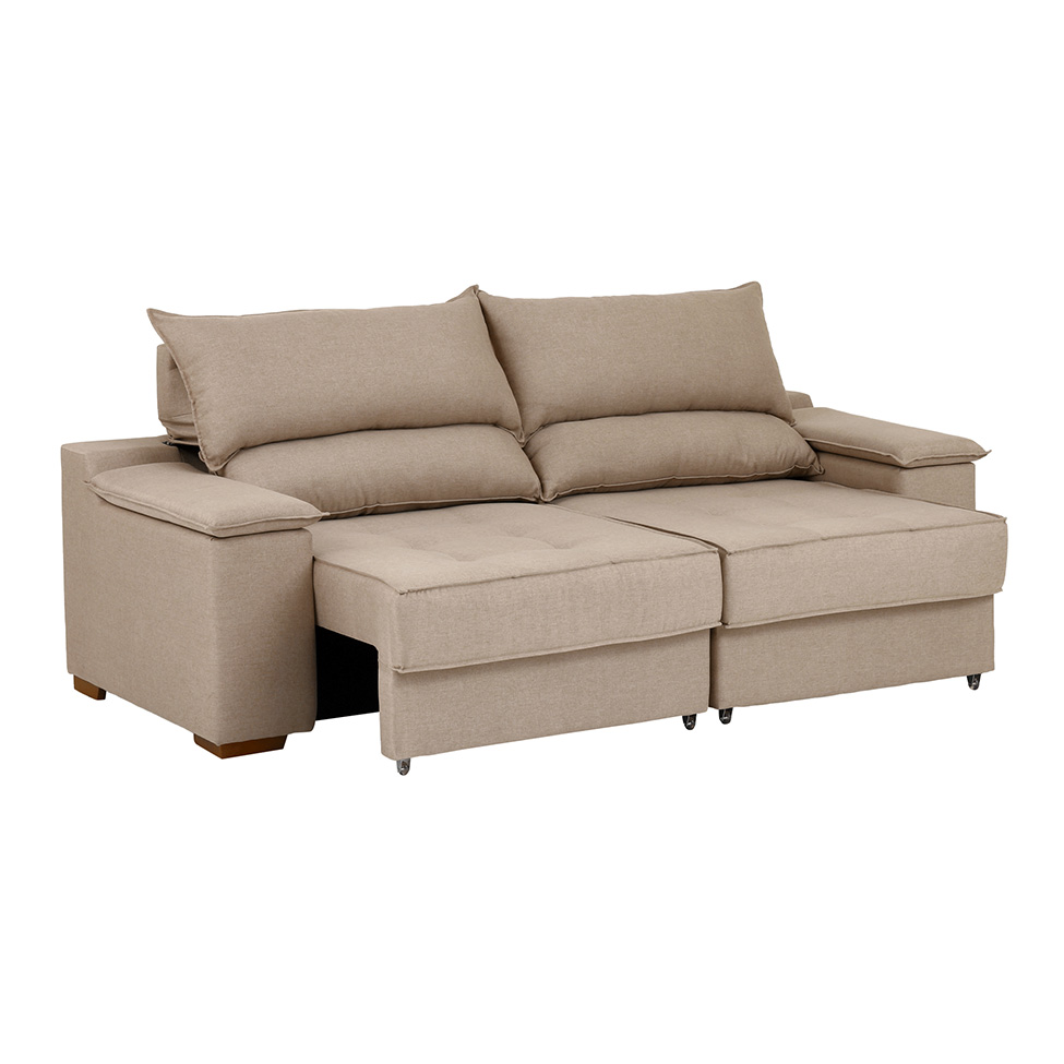 Sofá 3 Lugares Retrátil e Reclinável Baris com USB Linho Bege 230 cm