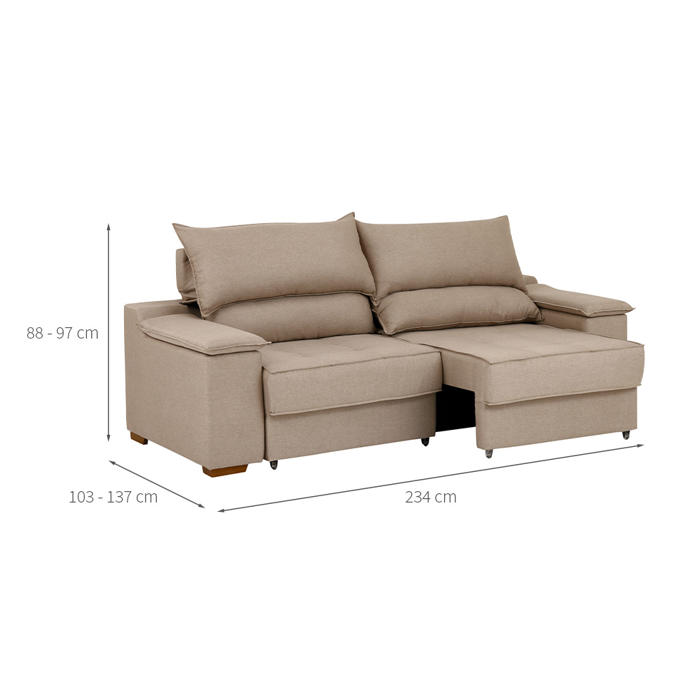 Sofá 3 Lugares Retrátil e Reclinável Baris com USB Linho Bege 230 cm