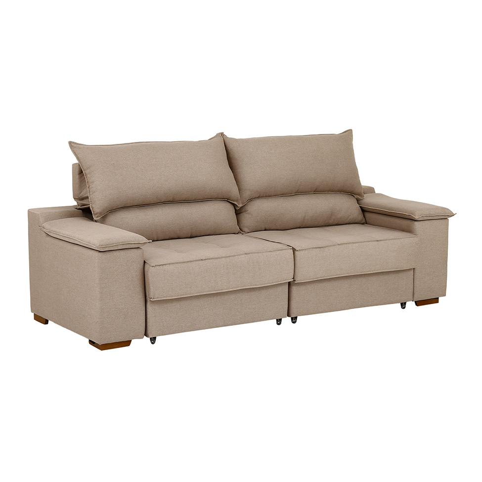 Sofá 3 Lugares Retrátil e Reclinável Baris com USB Linho Bege 230 cm