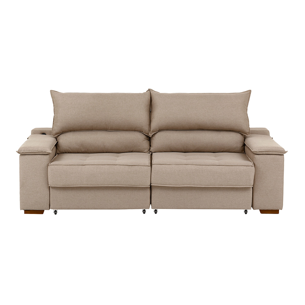 Sofá 3 Lugares Retrátil e Reclinável Baris com USB Linho Bege 230 cm