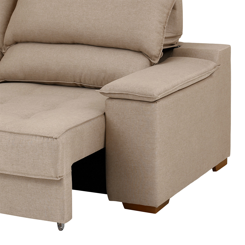 Sofá 3 Lugares Retrátil e Reclinável Baris com USB Linho Bege 230 cm