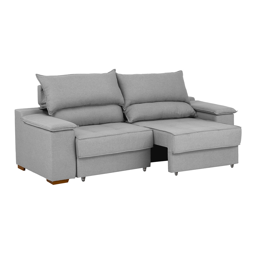 Sofá 3 Lugares Retrátil e Reclinável Baris com USB Linho Cinza 230 cm