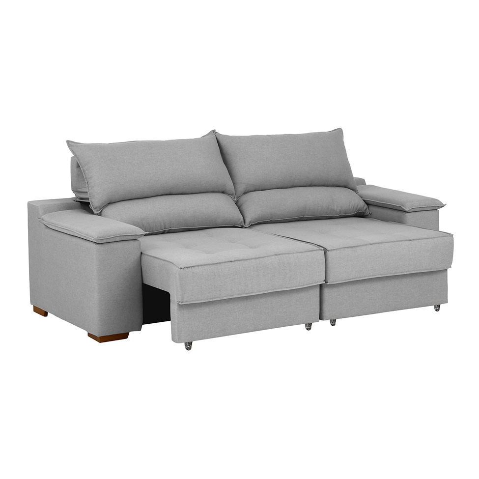 Sofá 3 Lugares Retrátil e Reclinável Baris com USB Linho Cinza 230 cm