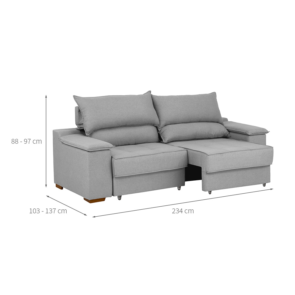 Sofá 3 Lugares Retrátil e Reclinável Baris com USB Linho Cinza 230 cm