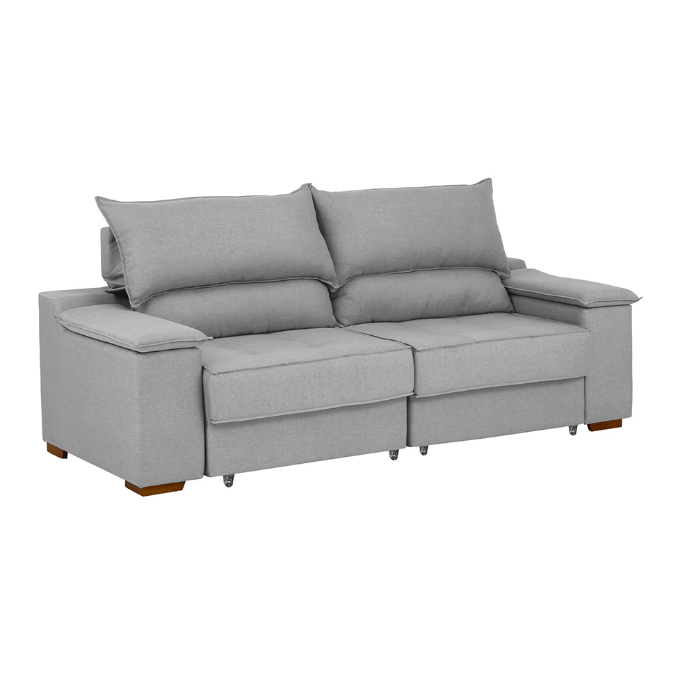 Sofá 3 Lugares Retrátil e Reclinável Baris com USB Linho Cinza 230 cm