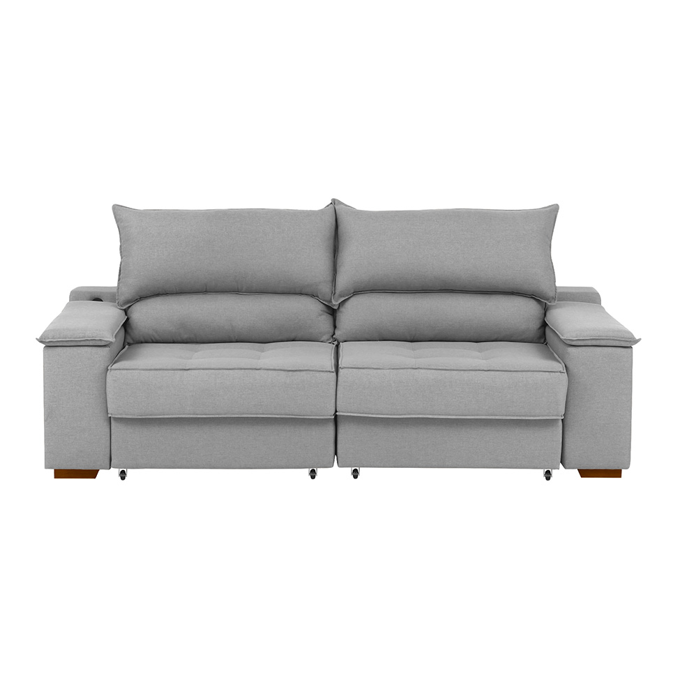 Sofá 3 Lugares Retrátil e Reclinável Baris com USB Linho Cinza 230 cm