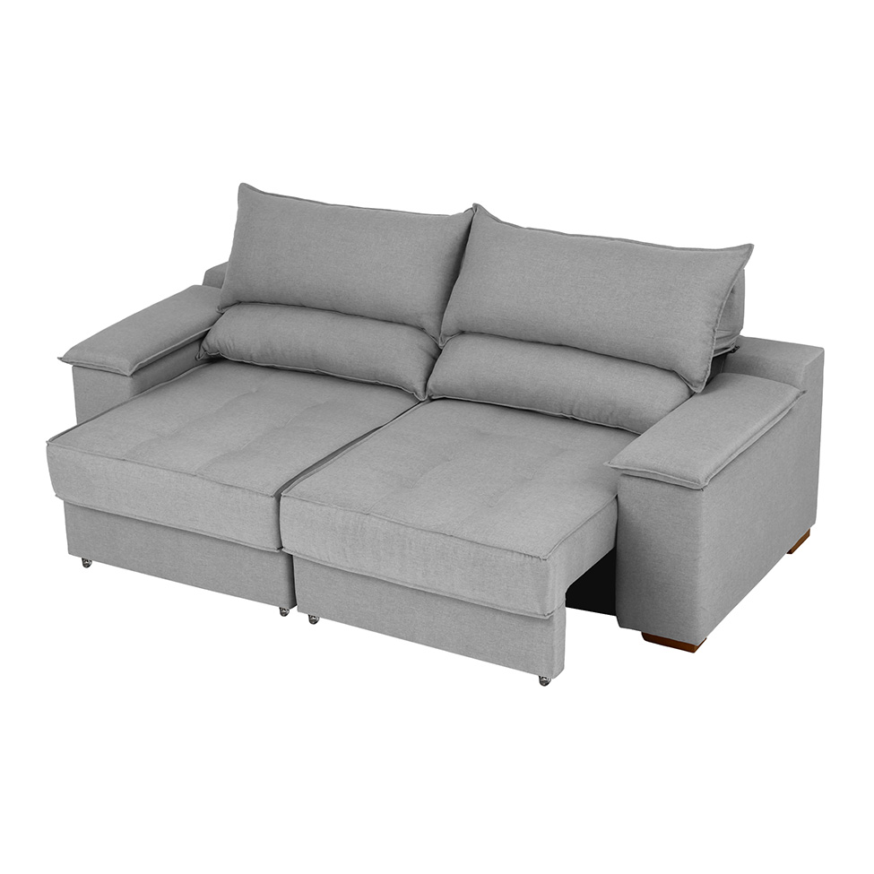 Sofá 3 Lugares Retrátil e Reclinável Baris com USB Linho Cinza 230 cm