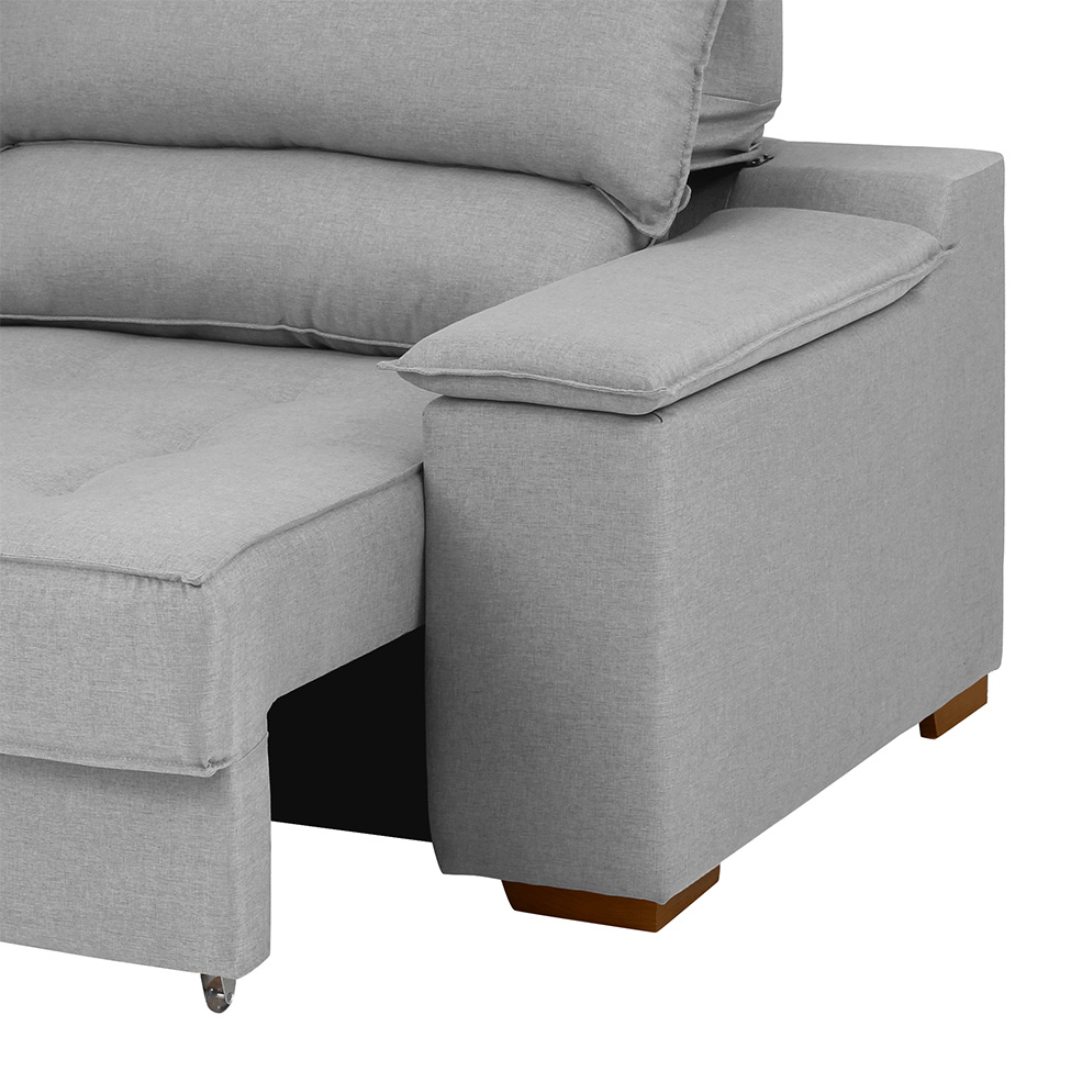 Sofá 3 Lugares Retrátil e Reclinável Baris com USB Linho Cinza 230 cm