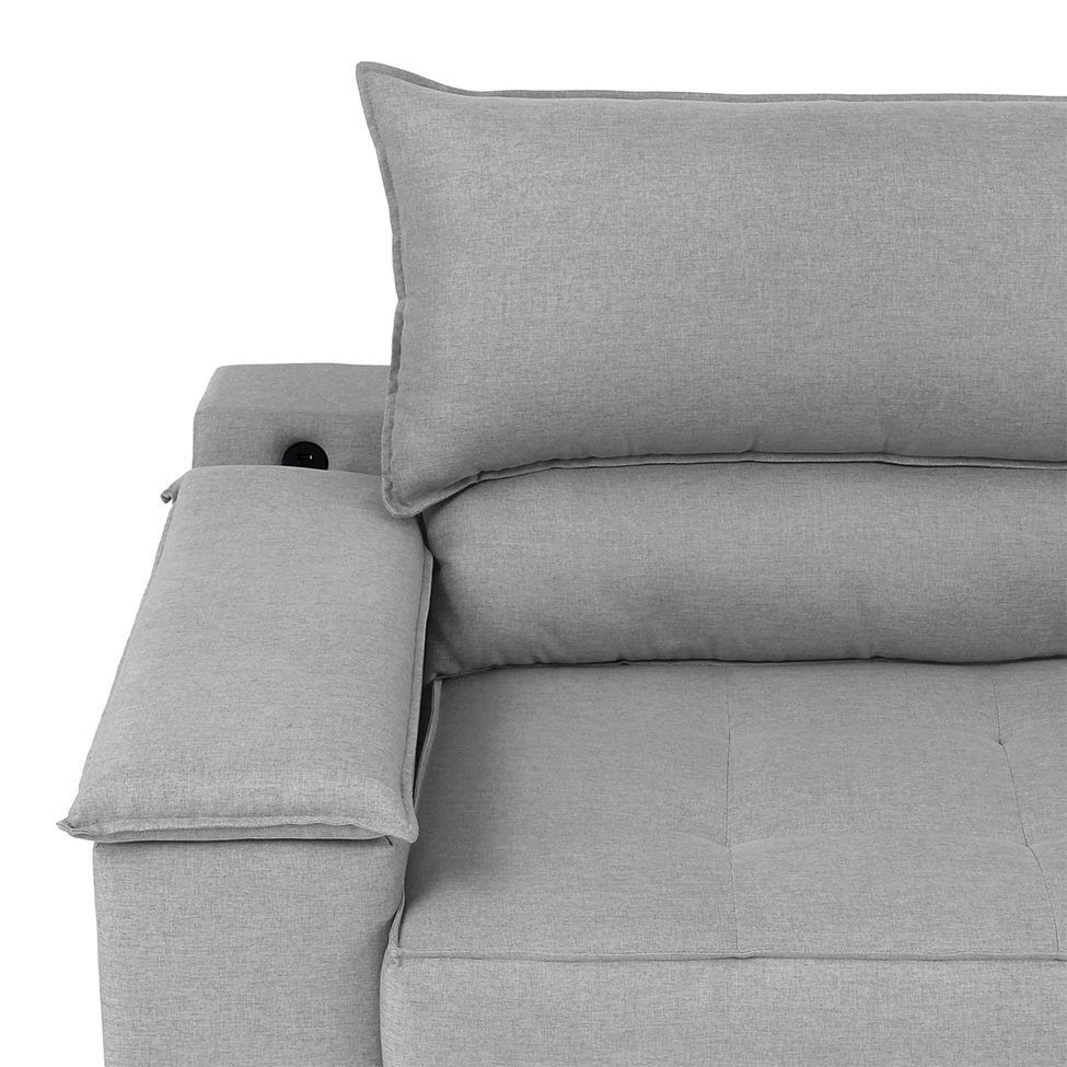 Sofá 3 Lugares Retrátil e Reclinável Baris com USB Linho Cinza 230 cm