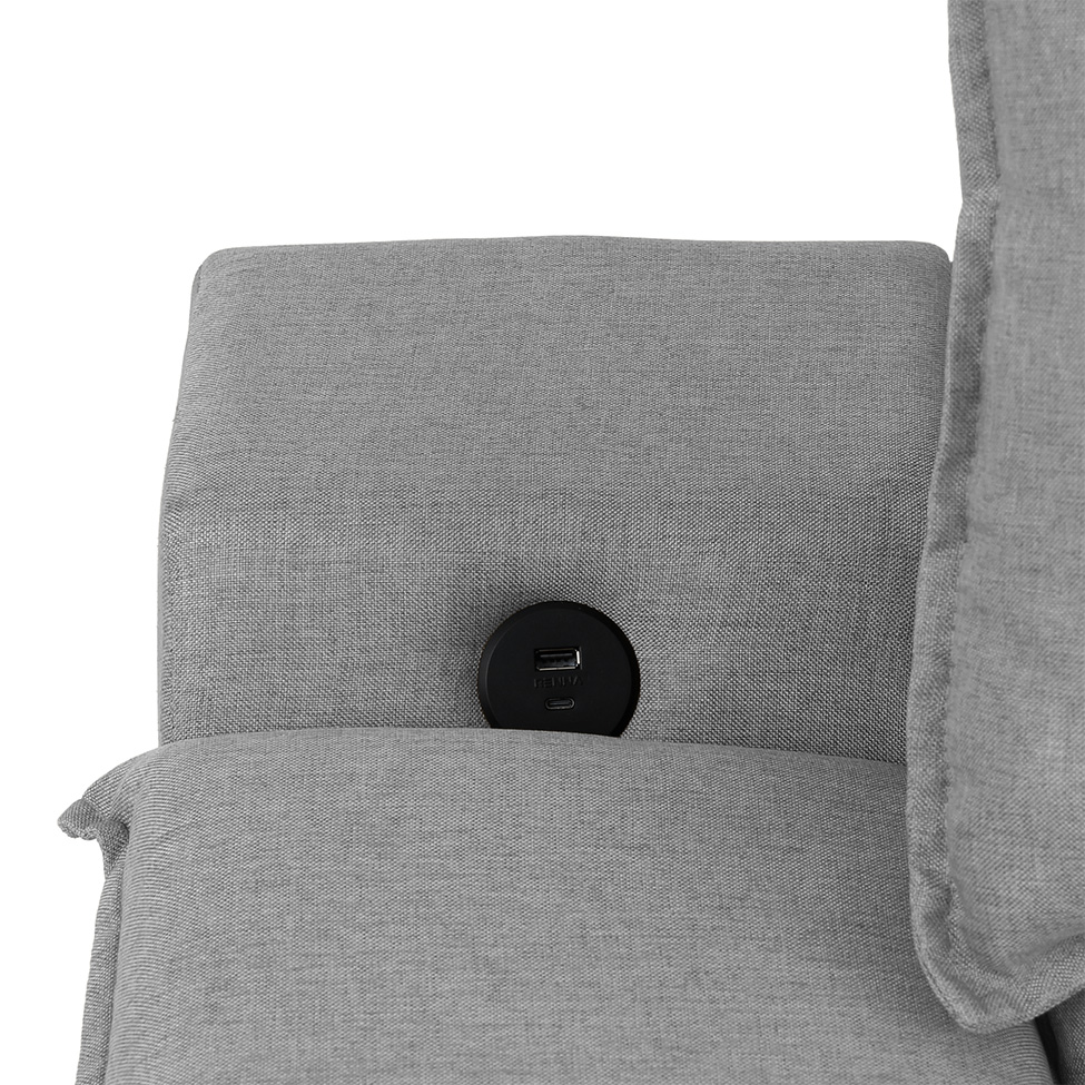 Sofá 3 Lugares Retrátil e Reclinável Baris com USB Linho Cinza 230 cm