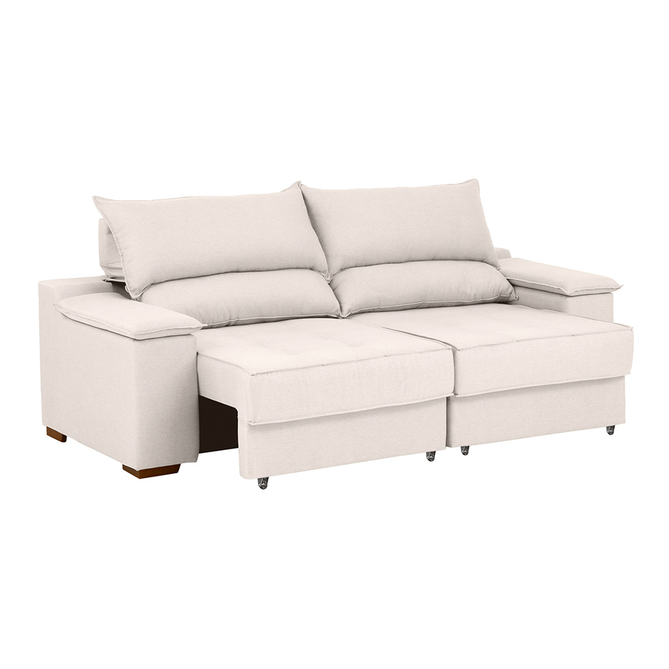 Sofá 3 Lugares Retrátil e Reclinável Baris com USB Linho Cru 230 cm