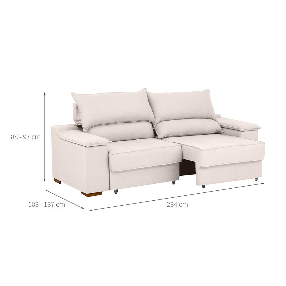 Sofá 3 Lugares Retrátil e Reclinável Baris com USB Linho Cru 230 cm